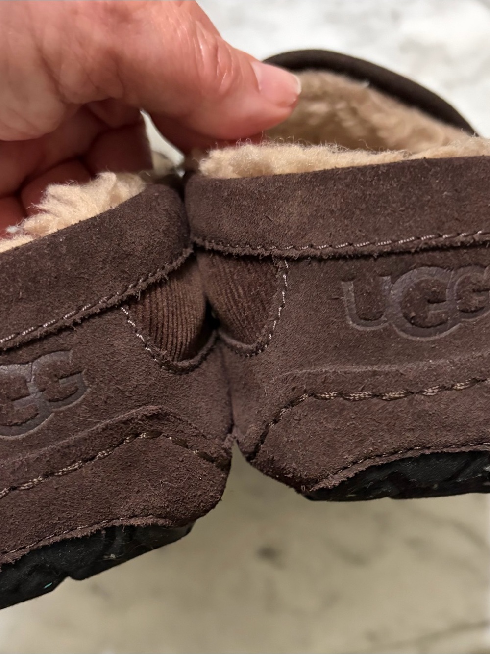 UGG mens Brown Suede Shearling-Lined